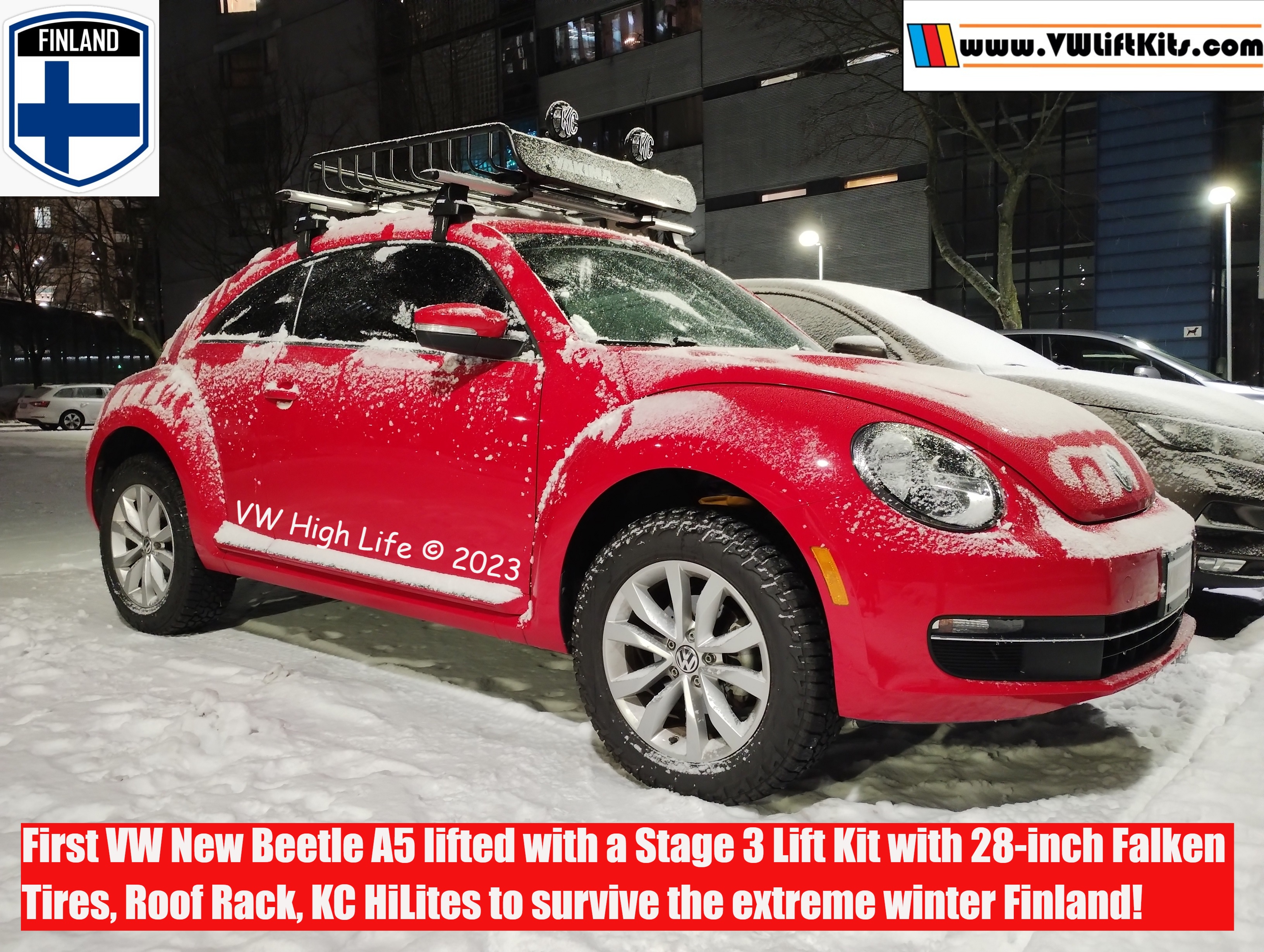 Congrats to Christopher from Ashville NC who properly lifted his Beetle A5 with to drive in his adventure Finland. 